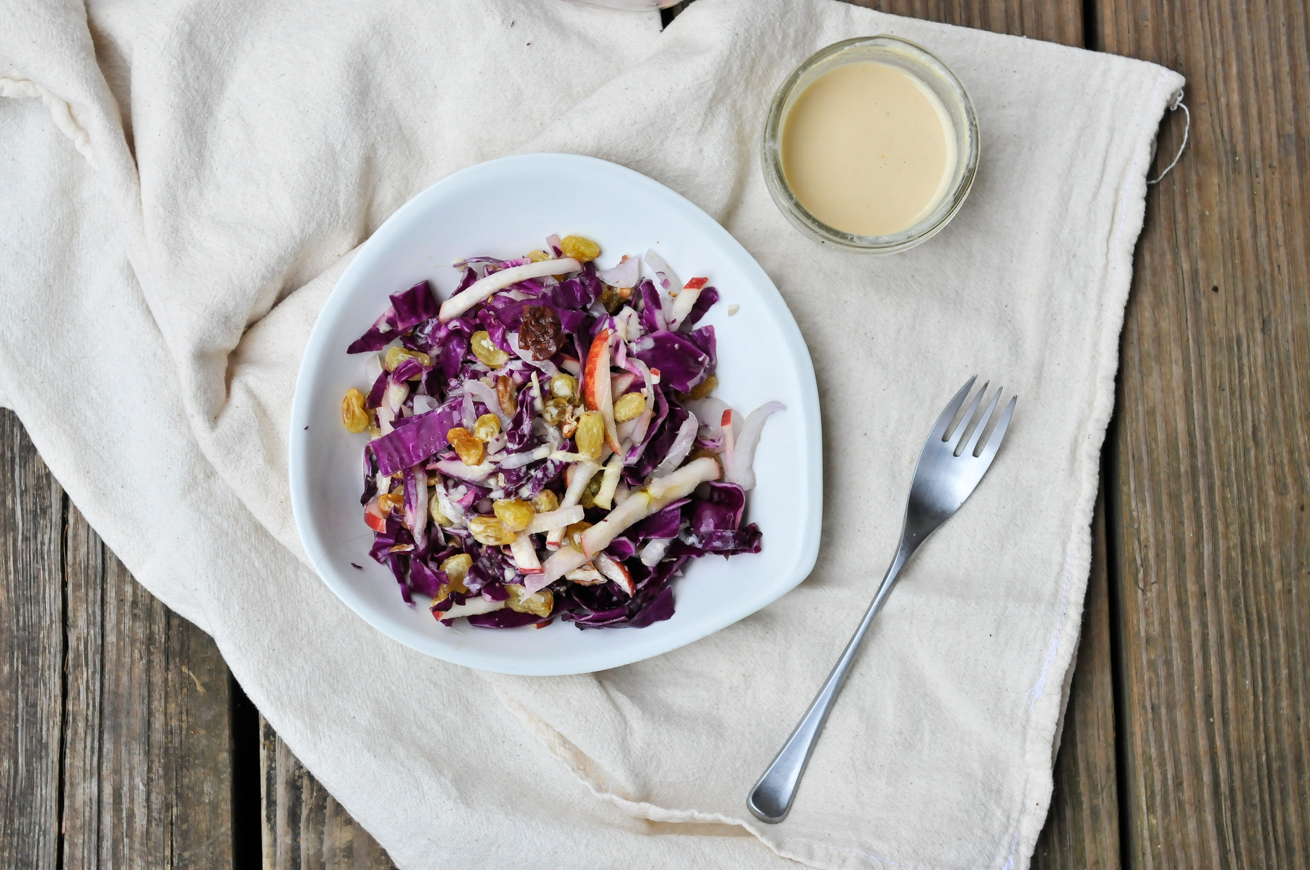 Cabbage and Apple Salad with Tahini-Ginger Dressing