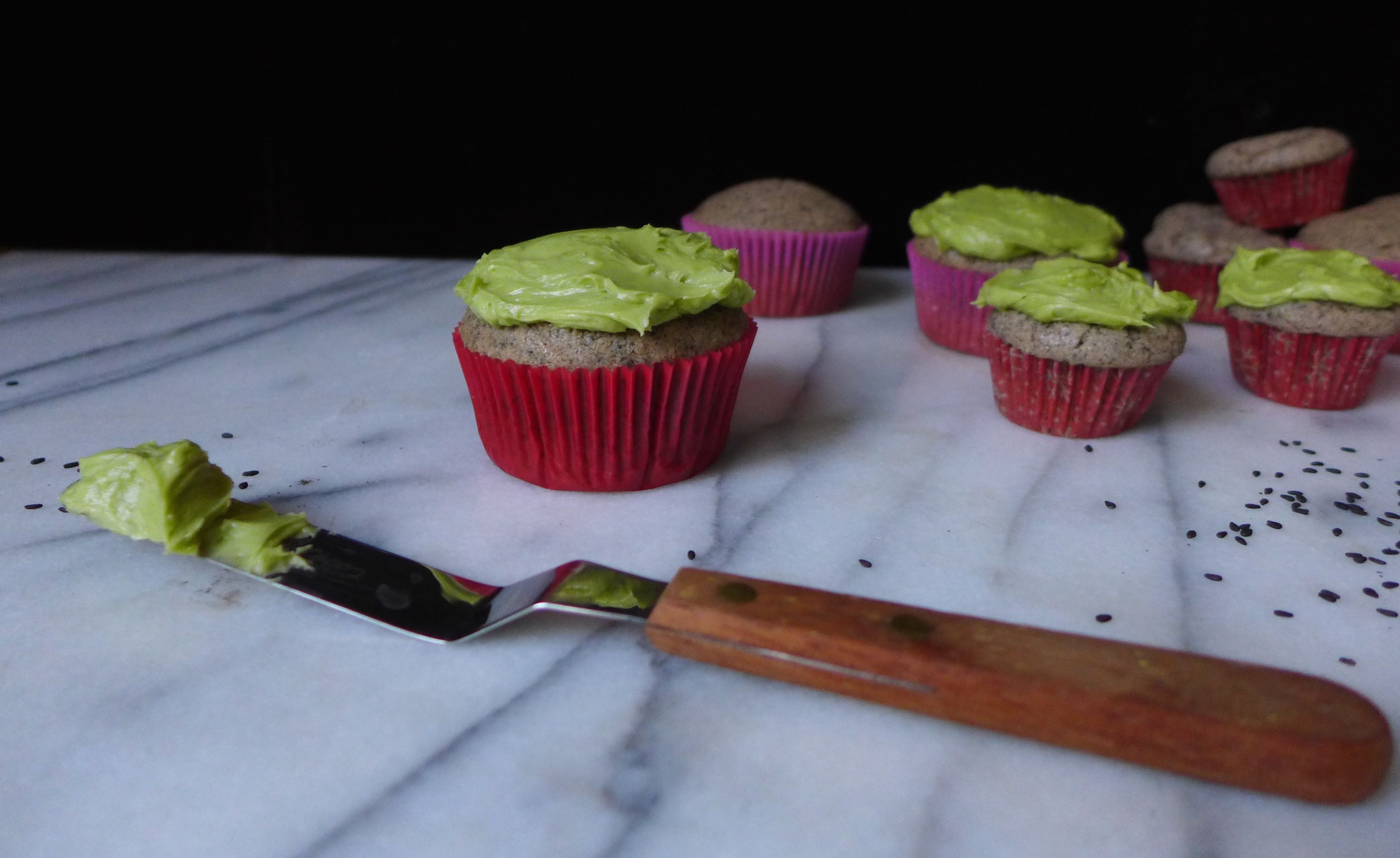 Black Sesame Cupcakes with Matcha Frosting
